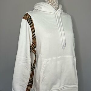 Burberry Check Panel Hoodie in White